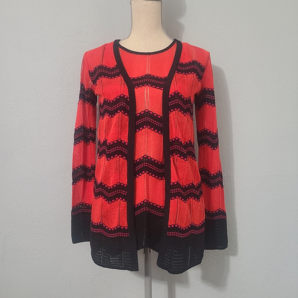 M Missoni Red&Black Zig Zag Pattern Knit Tank Top & Open Front Cardigan 40/Small